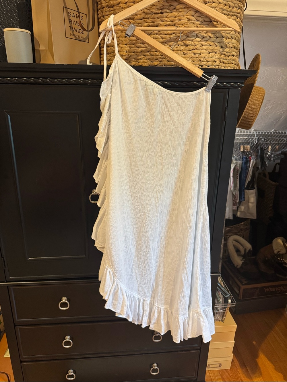 J. Crew White One-Shoulder Asymmetrical Ruffle Coverup